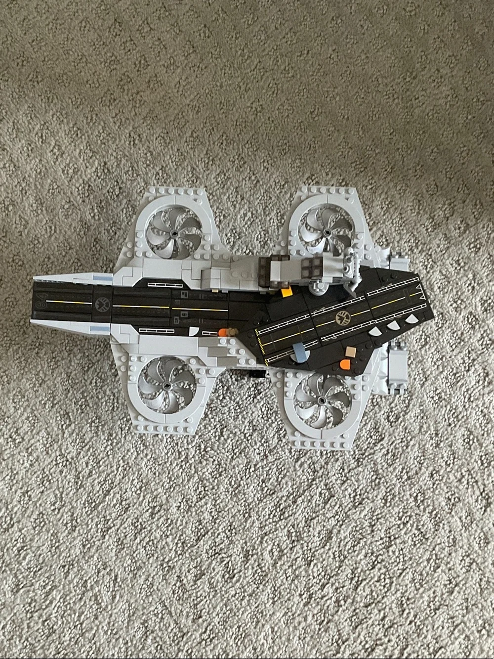 Lego S.H.I.E.L.D. Helicarrier Model in Gray and Black with Orange Accents